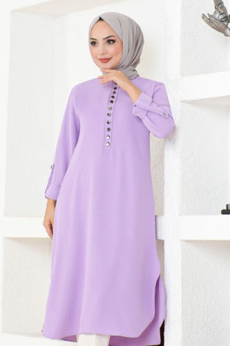 moda selvim Buttoned Aerobin Tunic MPK320 Lilac - Thumbnail