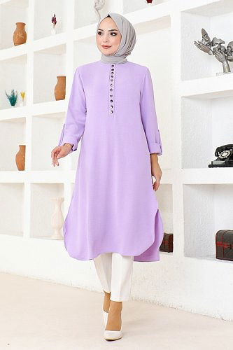 moda selvim تونيك إيروبين مزرر بأزرار MPK320 أرجواني - Thumbnail