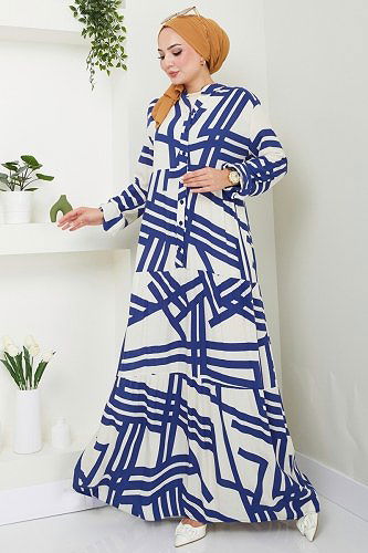 moda selvim Buttoned Ethnic Pattern Dress 4088ZNN863 Laci - Thumbnail