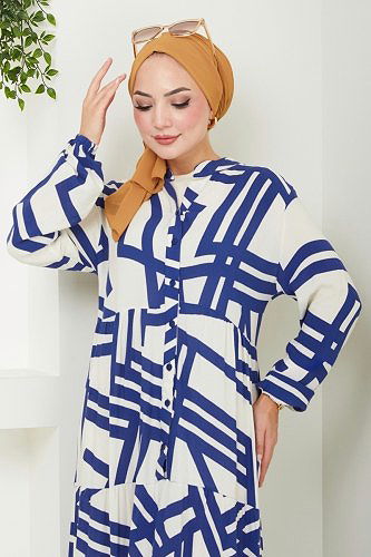 moda selvim Buttoned Ethnic Pattern Dress 4088ZNN863 Laci - Thumbnail