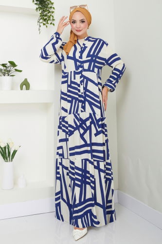 moda selvim Buttoned Ethnic Pattern Dress 4088ZNN863 Laci - Thumbnail