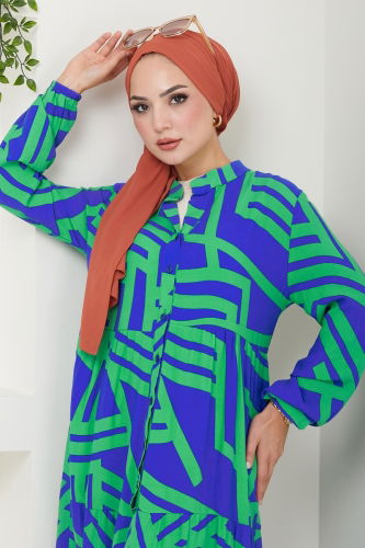 moda selvim Buttoned Ethnic Pattern Dress 4088ZNN863 Saks - Thumbnail