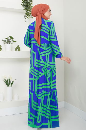 moda selvim Buttoned Ethnic Pattern Dress 4088ZNN863 Saks - Thumbnail