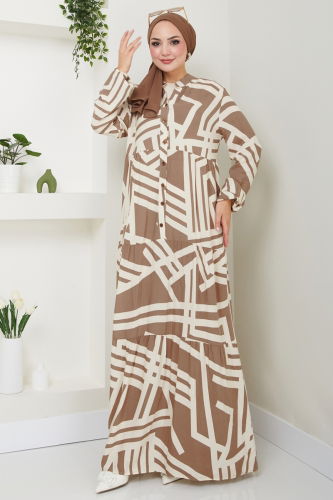 moda selvim Buttoned Ethnic Pattern Dress 4088ZNN863 Vision - Thumbnail