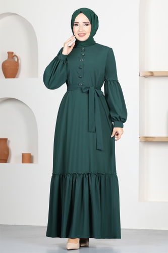 moda selvim Buttoned Hijab Dress ASM2665-1 Emerald - Thumbnail