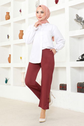 MRV M.S.L. - Buttoned Hijab Pants MSL5010-M Burgundy
