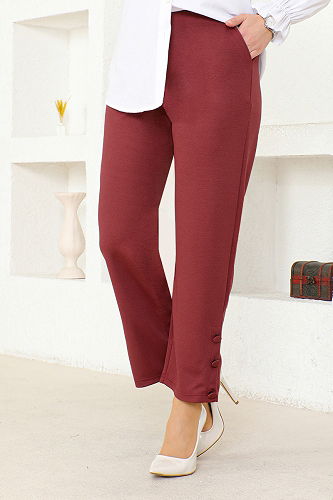 moda selvim Buttoned Hijab Pants MSL5010-M Burgundy - Thumbnail
