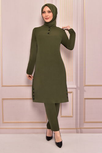 MRV A.S.M. - Buttoned Hijab Suit ASM2424-M Khaki
