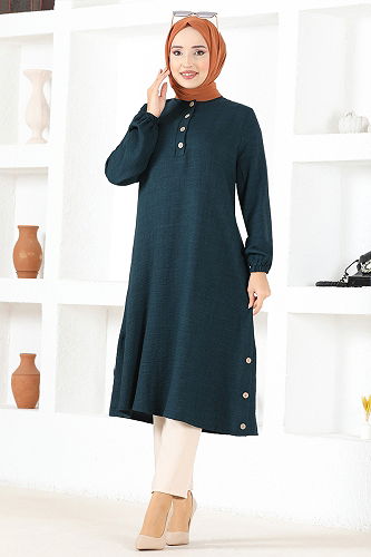 moda selvim Buttoned Hijab Tunic MSL1432-M Petrol - Thumbnail