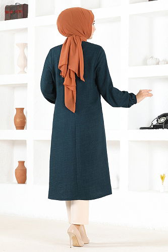 moda selvim Buttoned Hijab Tunic MSL1432-M Petrol - Thumbnail