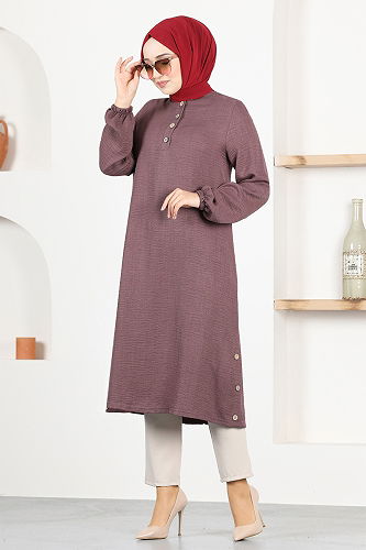 moda selvim Buttoned Hijab Tunic MSL1432-M Rose Dry - Thumbnail