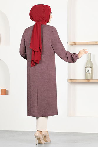 moda selvim Buttoned Hijab Tunic MSL1432-M Rose Dry - Thumbnail
