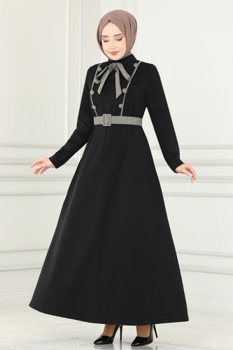 MRV M.S.L. - Buttoned Winter Dress MSL187-M Black
