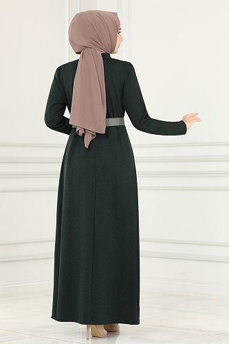 moda selvim Buttoned Winter Dress MSL187-M Emerald - Thumbnail