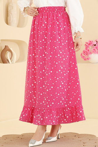 moda selvim Büyük Puantiye Detaylı Jesika Etek 131NZRK1200 Pembe - Thumbnail