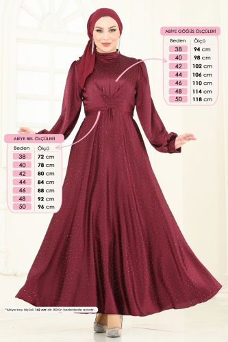 moda selvim Çapraz Bağlamalı Saten Abiye 5664EDF311 Bordo - Thumbnail