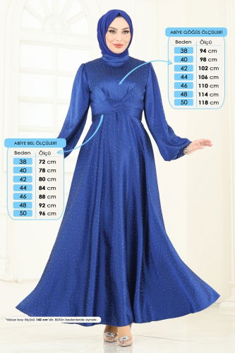 moda selvim Çapraz Bağlamalı Saten Abiye 5664EDF311 Saks - Thumbnail