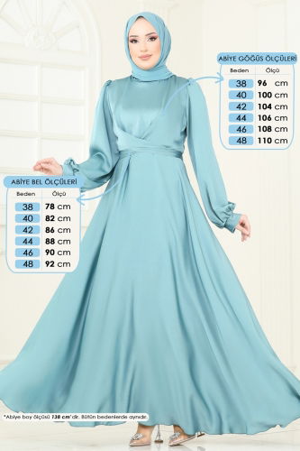 moda selvim Çapraz Bağlamalı Saten Abiye 5665EDF311 Açık Mint - Thumbnail