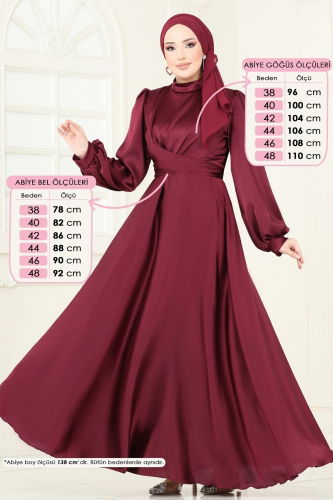 moda selvim Çapraz Bağlamalı Saten Abiye 5665EDF311 Bordo - Thumbnail
