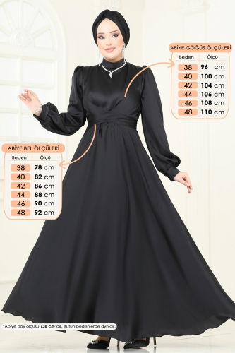 moda selvim Çapraz Bağlamalı Saten Abiye 5665EDF311 Siyah - Thumbnail