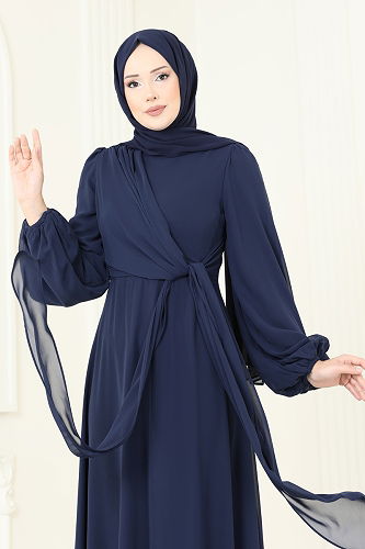 moda selvim Çapraz Bağlamalı Şifon Elbise 5728EDF311 Laci - Thumbnail