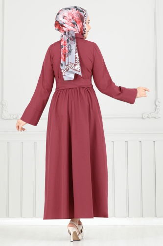 moda selvim Çapraz Bağlamalı Tesettür Elbise 402ART1138 Bordo - Thumbnail