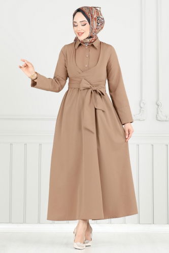 moda selvim Çapraz Bağlamalı Tesettür Elbise 402ART1138 Koyu Vizyon - Thumbnail