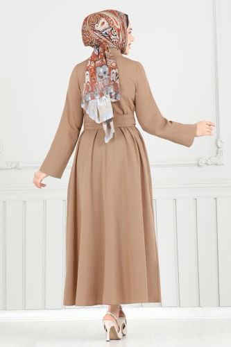 moda selvim Çapraz Bağlamalı Tesettür Elbise 402ART1138 Koyu Vizyon - Thumbnail