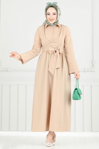 moda selvim Çapraz Bağlamalı Tesettür Elbise 402ART1138 Vizyon - Thumbnail