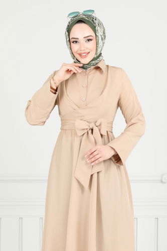 moda selvim Çapraz Bağlamalı Tesettür Elbise 402ART1138 Vizyon - Thumbnail