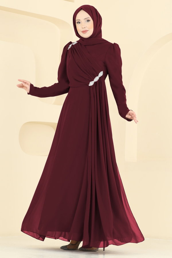 Modaselvim ABİYE Çapraz Drape Detaylı Abiye 5761EDF311 Açık Bordo