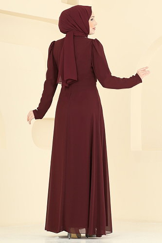 moda selvim Çapraz Drape Detaylı Abiye 5761EDF311 Bordo - Thumbnail