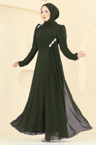 E.D.F. - Çapraz Drape Detaylı Abiye 5761EDF311 Haki