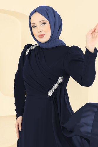 E.D.F. - Çapraz Drape Detaylı Abiye 5761EDF311 Koyu Laci