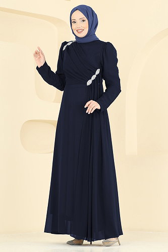 moda selvim Çapraz Drape Detaylı Abiye 5761EDF311 Koyu Laci - Thumbnail