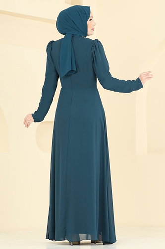 moda selvim Çapraz Drape Detaylı Abiye 5761EDF311 Petrol - Thumbnail