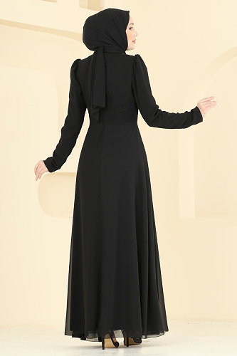 moda selvim Çapraz Drape Detaylı Abiye 5761EDF311 Siyah - Thumbnail