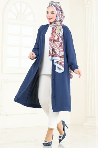 moda selvim Cardigan 001MR1078 Indigo - Thumbnail