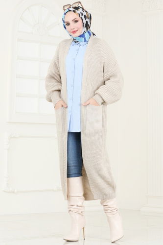 moda selvim Cardigan 100KLB1050 Stone - Thumbnail