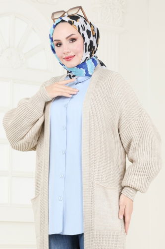 moda selvim Cardigan 100KLB1050 Stone - Thumbnail