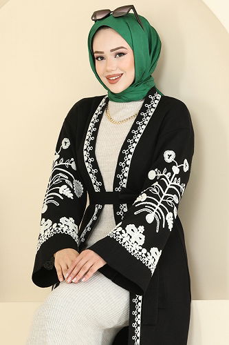 moda selvim Cardigan 10493KL398 Black - Thumbnail