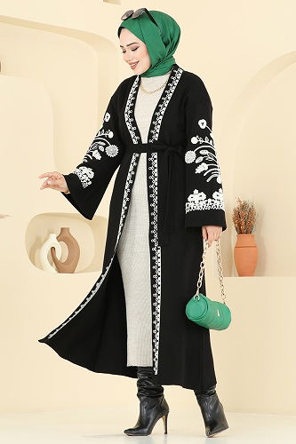 moda selvim Cardigan 10493KL398 Black - Thumbnail
