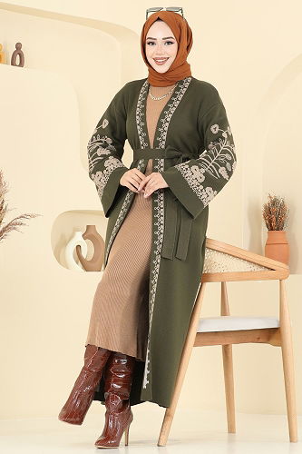 moda selvim Cardigan 10493KL398 Khaki - Thumbnail