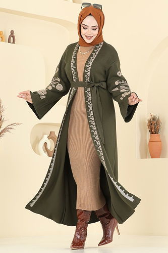 moda selvim سترة خفيفة اخضر عفني 10493KL398 - Thumbnail