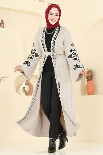 moda selvim Cardigan 10493KL398 Stone - Thumbnail