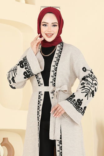 moda selvim Cardigan 10493KL398 Stone - Thumbnail