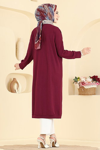 moda selvim Cardigan 2001ARL1089 Burgundy - Thumbnail