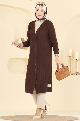 moda selvim Cardigan 200BO429 Brown - Thumbnail