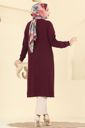 moda selvim Cardigan 200BO429 Burgundy - Thumbnail