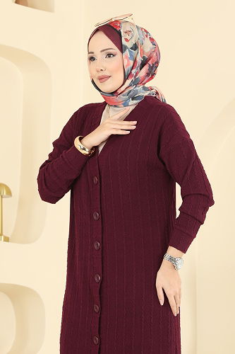 moda selvim Cardigan 200BO429 Burgundy - Thumbnail